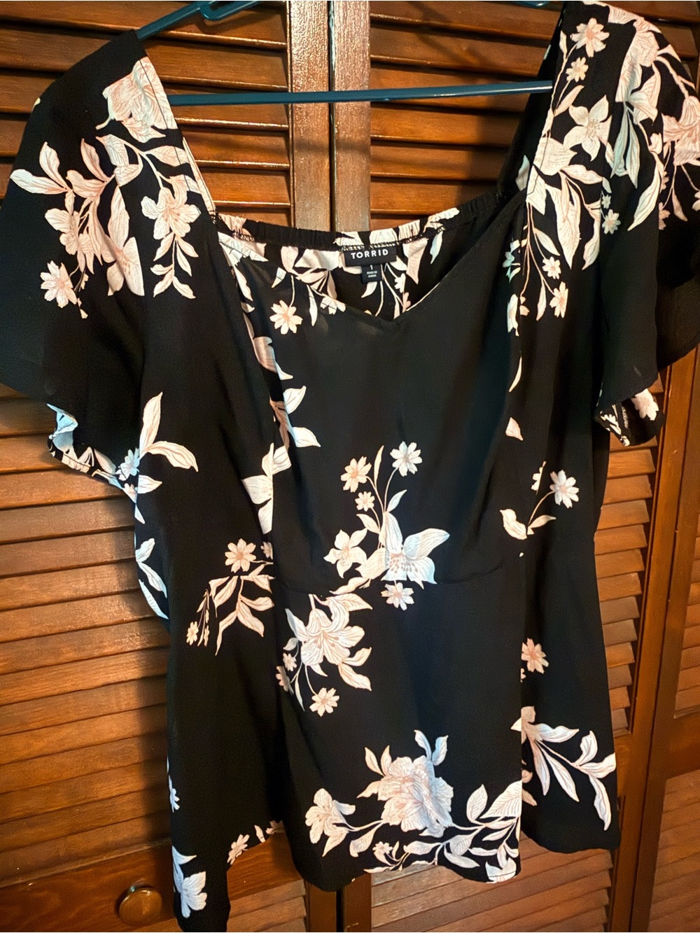 torrid Black Floral V-Neck Flutter Top